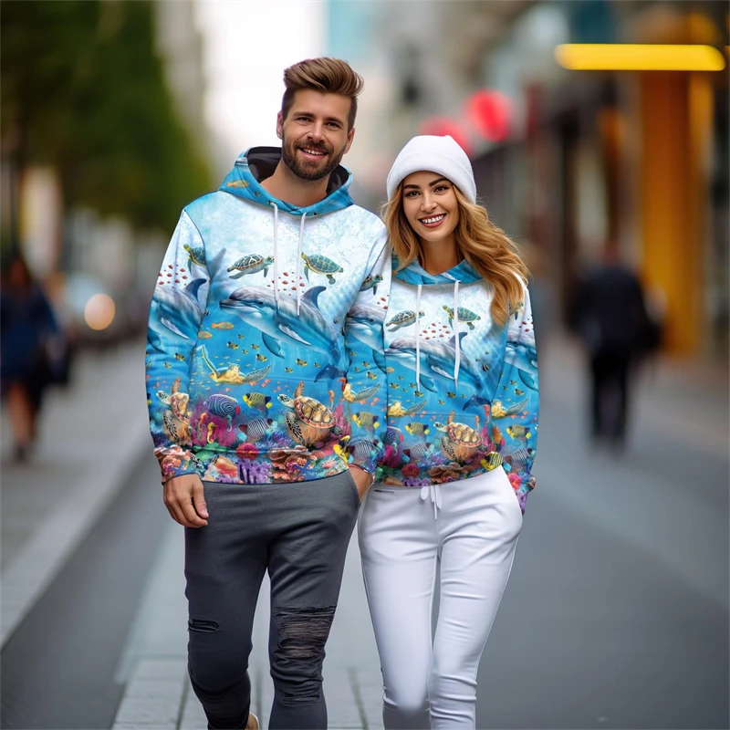 Harajuku Fashion Dolphin Graphic Sweatshirts Casual Hawaiian Hoody Sea Animal Hoodies For Men Clothes Mermaid Pullovers Cp Tops