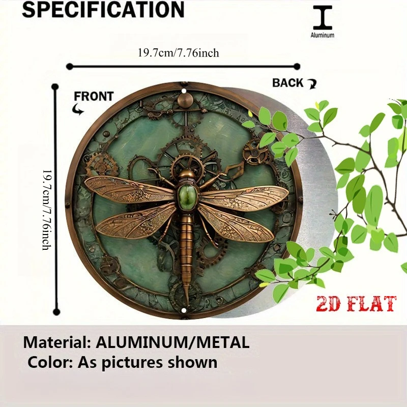 Vintage Steampunk Dragonfly Metal Wall Art - Rustic Round Aluminum Sign Suitable for Home, Garage, Dining Room, Cafe Decor