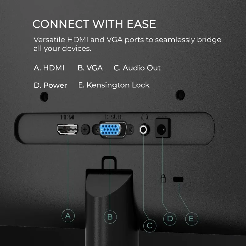 22B35HM23 شاشة LED عالية الدقة 22 بوصة (1920 × 1080) 120 هرتز، مزامنة تكييف، VGA وHDMI، خالية من الوميض، ضوء أزرق منخفض، HDR جاهز، VESA