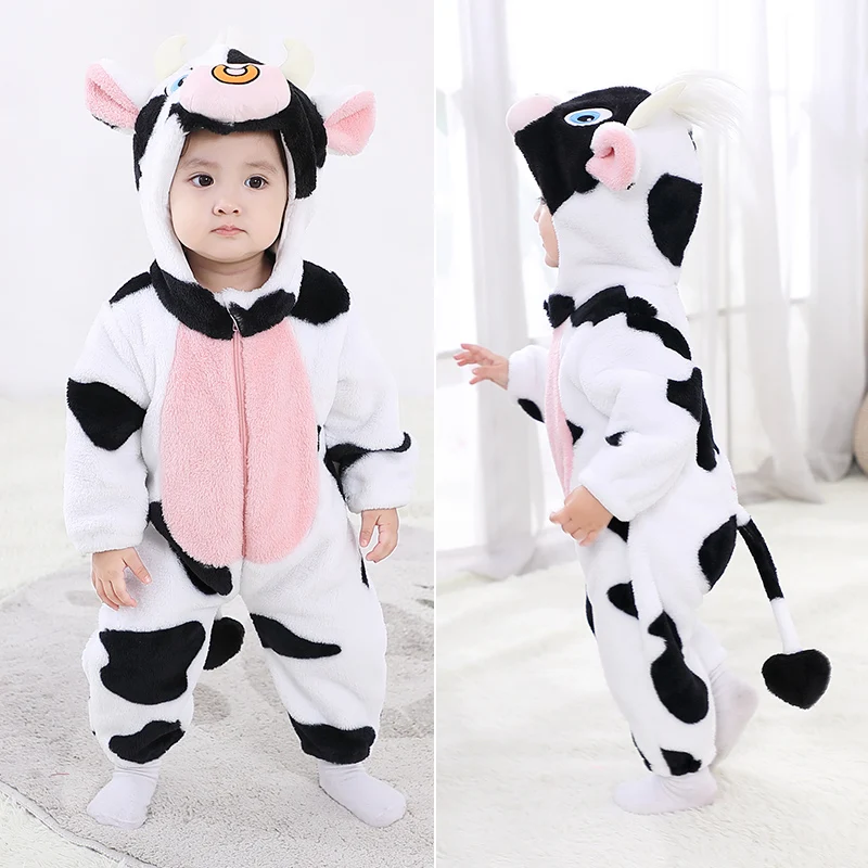 

Baby Rompers Winter Kigurumi Cow Costume For Girls Boys Toddler Animal Jumpsuit Infant Clothes Pyjamas Baby Onesie Overalls