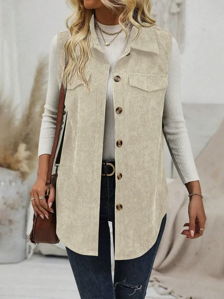Fashion Commuting Corduroy Vest Autumn New Solid Color Lapel Sleeveless Single Breasted Vest Casual Women's Clothing