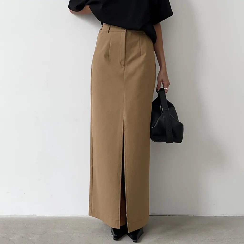 

Fashion Commuter Cotton Linen Skirt High Waist Slimming A-Line Casual Female Skirt for Autumn Winter European American Style