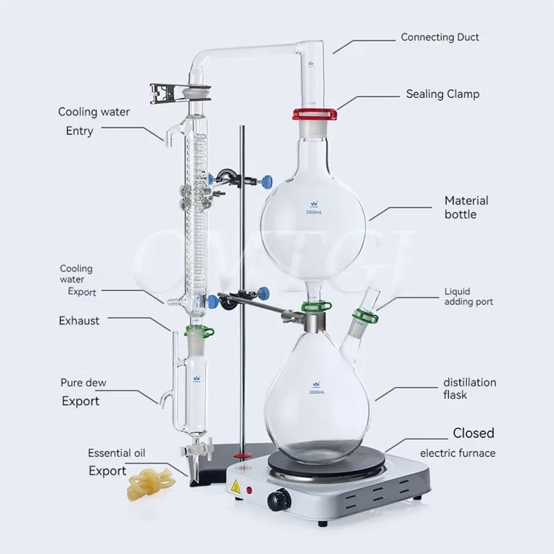 1000/2000ml Essential Oil Extraction Separator Device Dew Distillation Equipment Water Distiller Machine