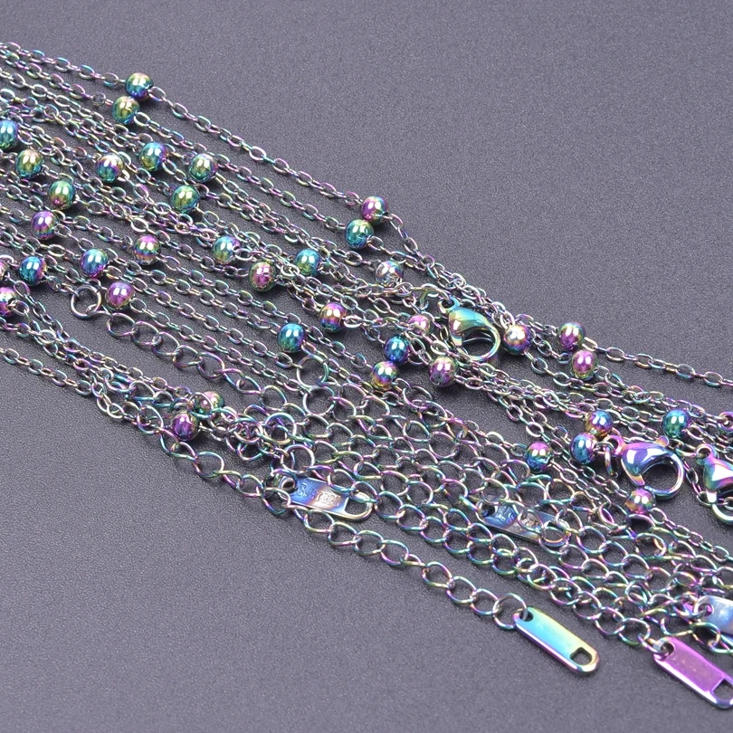 1/5/10pcs/Lot 40+5cm Stainless Steel Chains For Women Men Accessories Rainbow Necklace Fashion Chains Jewelry On The Neck Choker