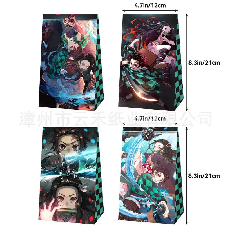 In Stock Demon Slayer Nezuko Figures Candy Paper Bag Set 12/24pcs Kids Birthday Gift Wrapping Pouch Party Anime Themed Toy Gifts
