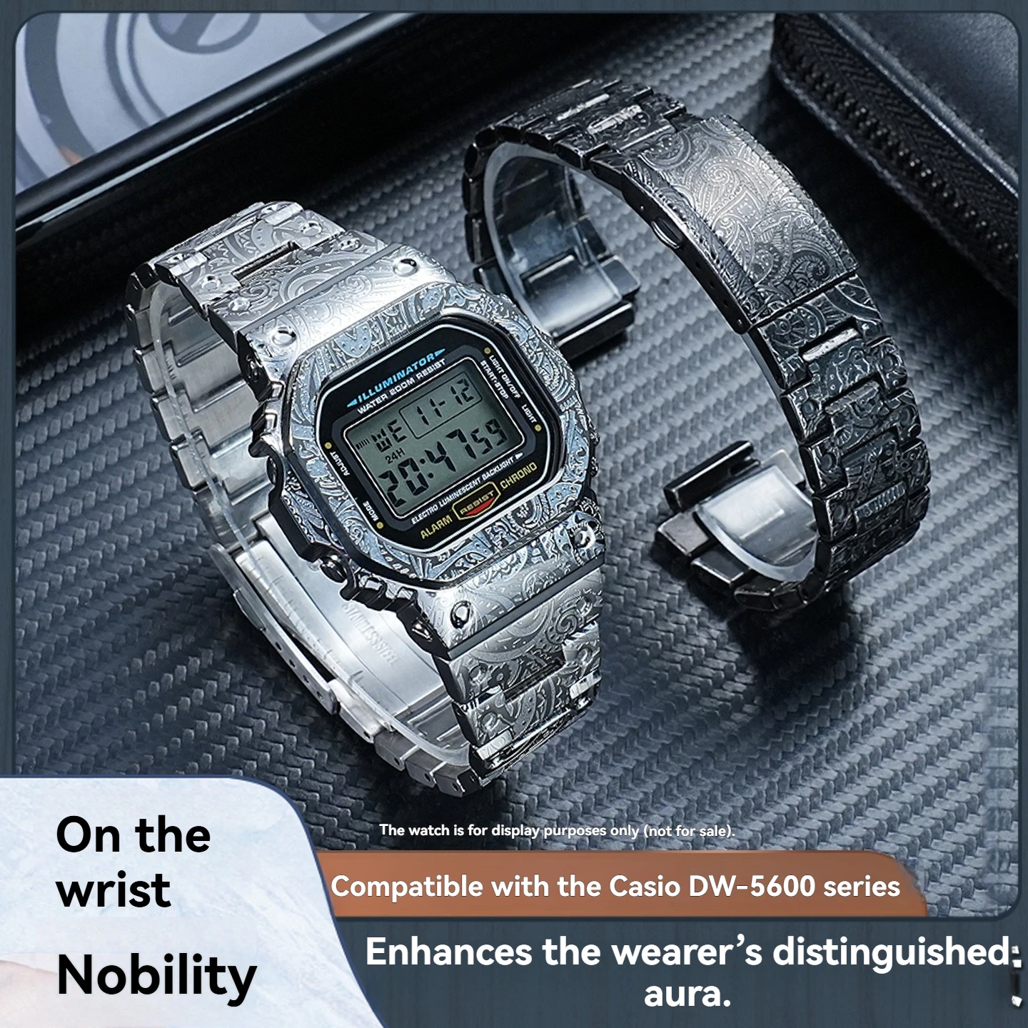 Personalized modified watchband and case for Casio DW5600 GWM5610 GW-B5600 retro carved stainless steel watch case strap set