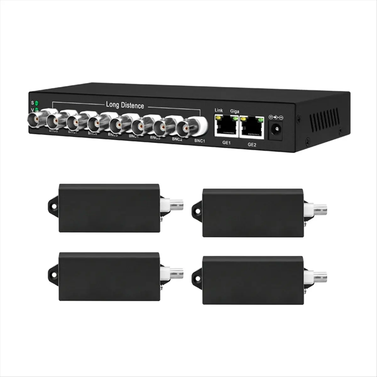 ▶✔▃AC822-POE PLUS 8-Port Coaxial Switch with 4x10Gbe RJ45 Uplink, 100Mbps BNC Extender Long Distance Transmission