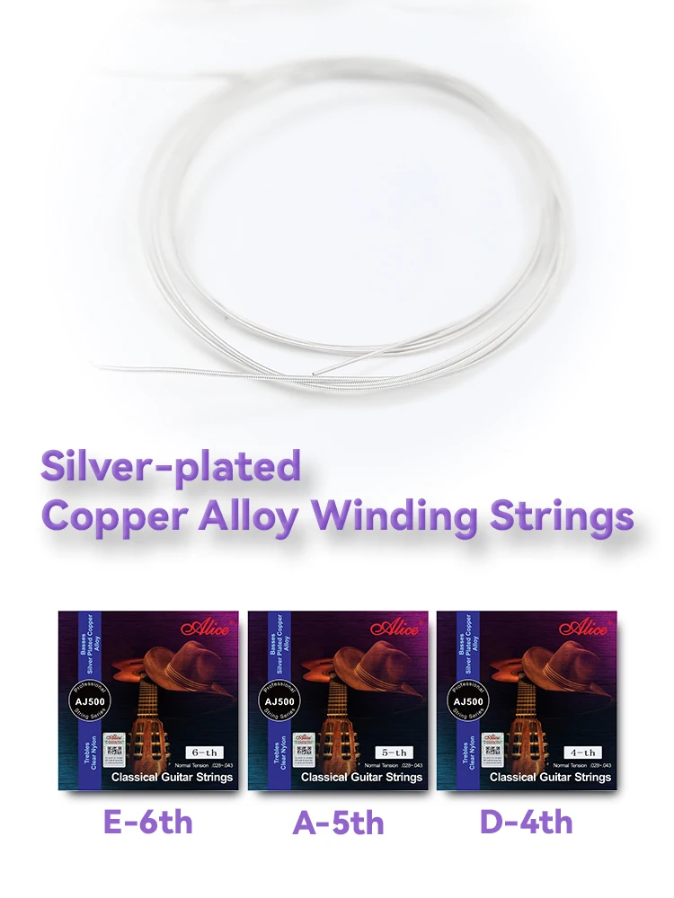 Alice Classical Guitar Strings AJ500 Composite Nylon Core Silver-plated Copper Alloy Windings Guitar Accessories