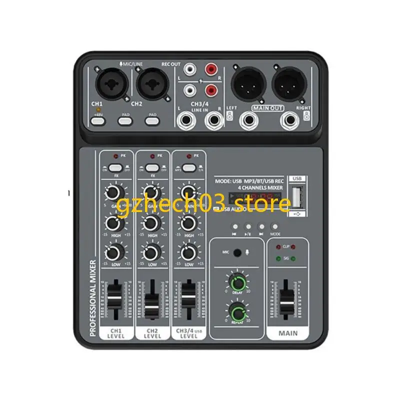 

G2AC Small Sized 4 Channel USB Mixing Console Portable Sound Mixer 4-Way Metal Body