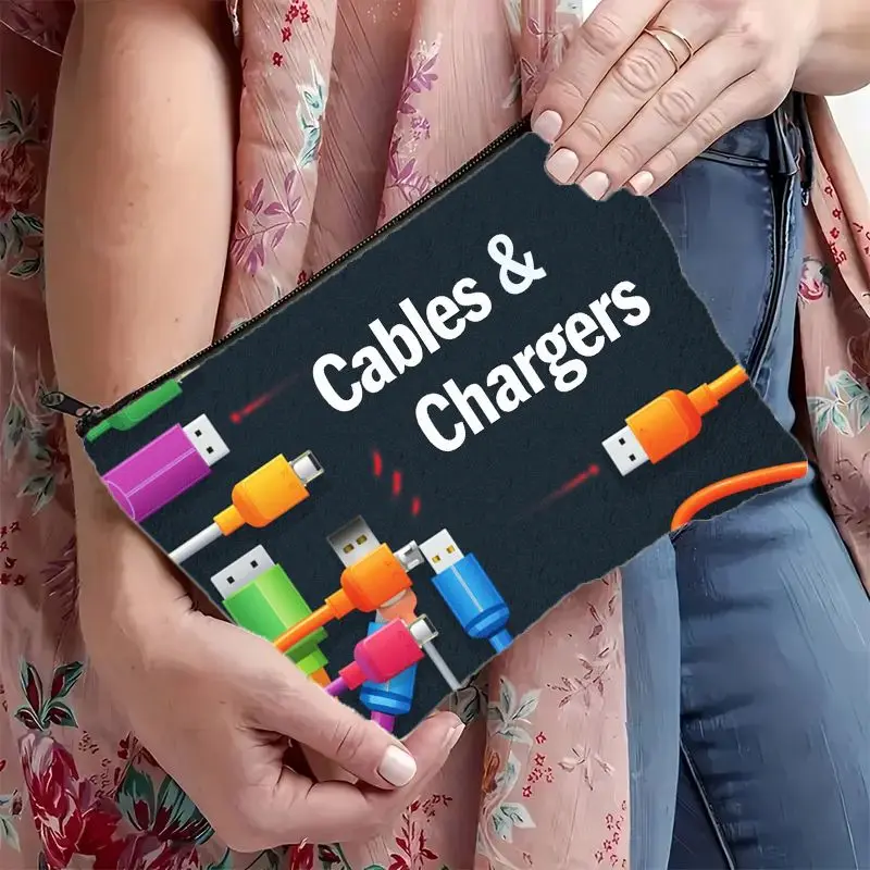 Graphic Print Electronic Organizer Pouch for Cables And Chargers with a Zipper Closure - a Portable Storage Bag