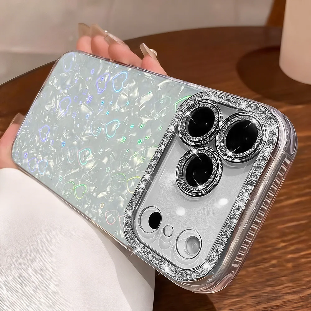 Coque de téléphone à motif d'amour, étui de protection pour iPhone 17 Pro Max 16 15 11 13 14 Plus 12 Air Bling Bling