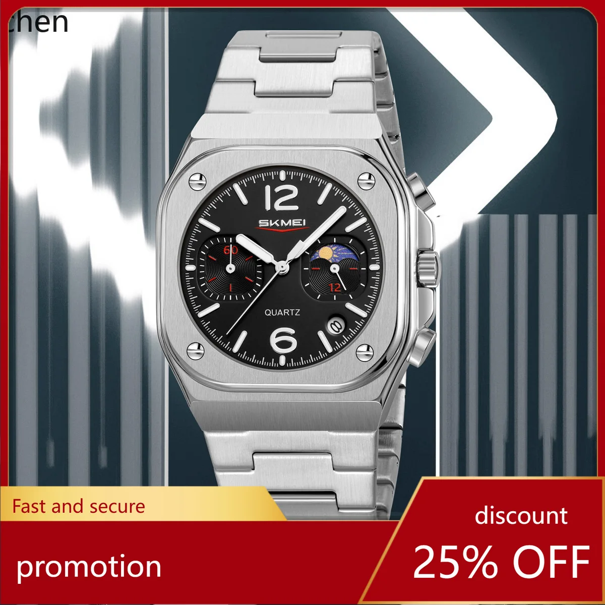 

Zml square quartz watch chronograph calendar multifunctional steel band men's watch in stock casual wristwatch