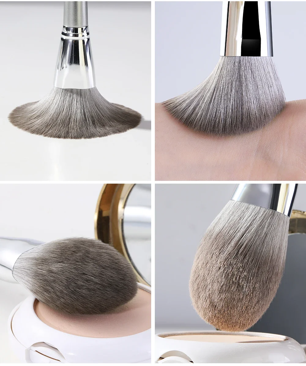 14pcs Silver Makeup Brushes Set Powder Grey Blush Concealer Foundation Eyeshadow Eyeliner Eye Cosmetics Face Beauty Tools