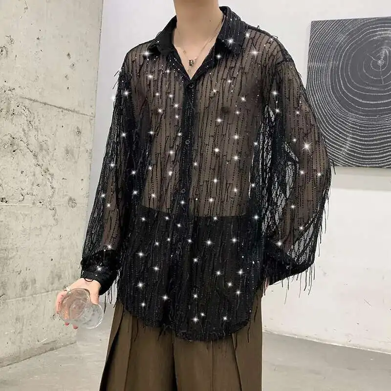HKSH Spring Summer New Stage Performance Sequin Falling Tassel Shirt Rugged Handsome Men\'s And Women\'s Long Sleeve Elegant Tops