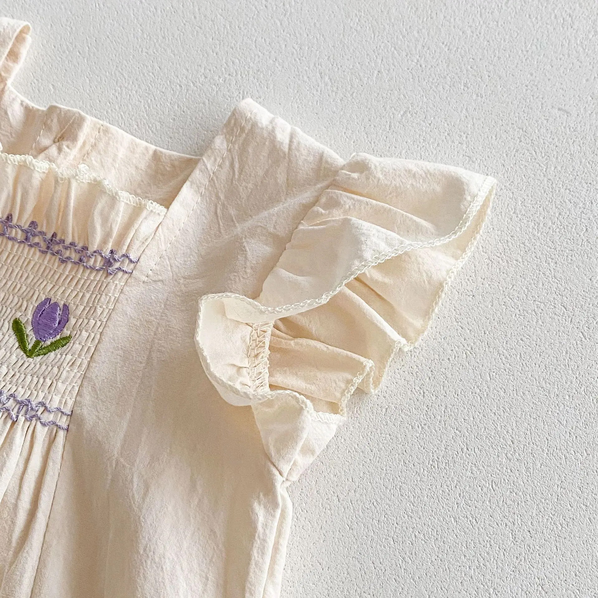 MILANCEL-Conjunto de ropa para niñas pequeñas, traje con bordado de tulipanes, Camiseta con volantes y pantalones cortos, 2 piezas, verano 2024