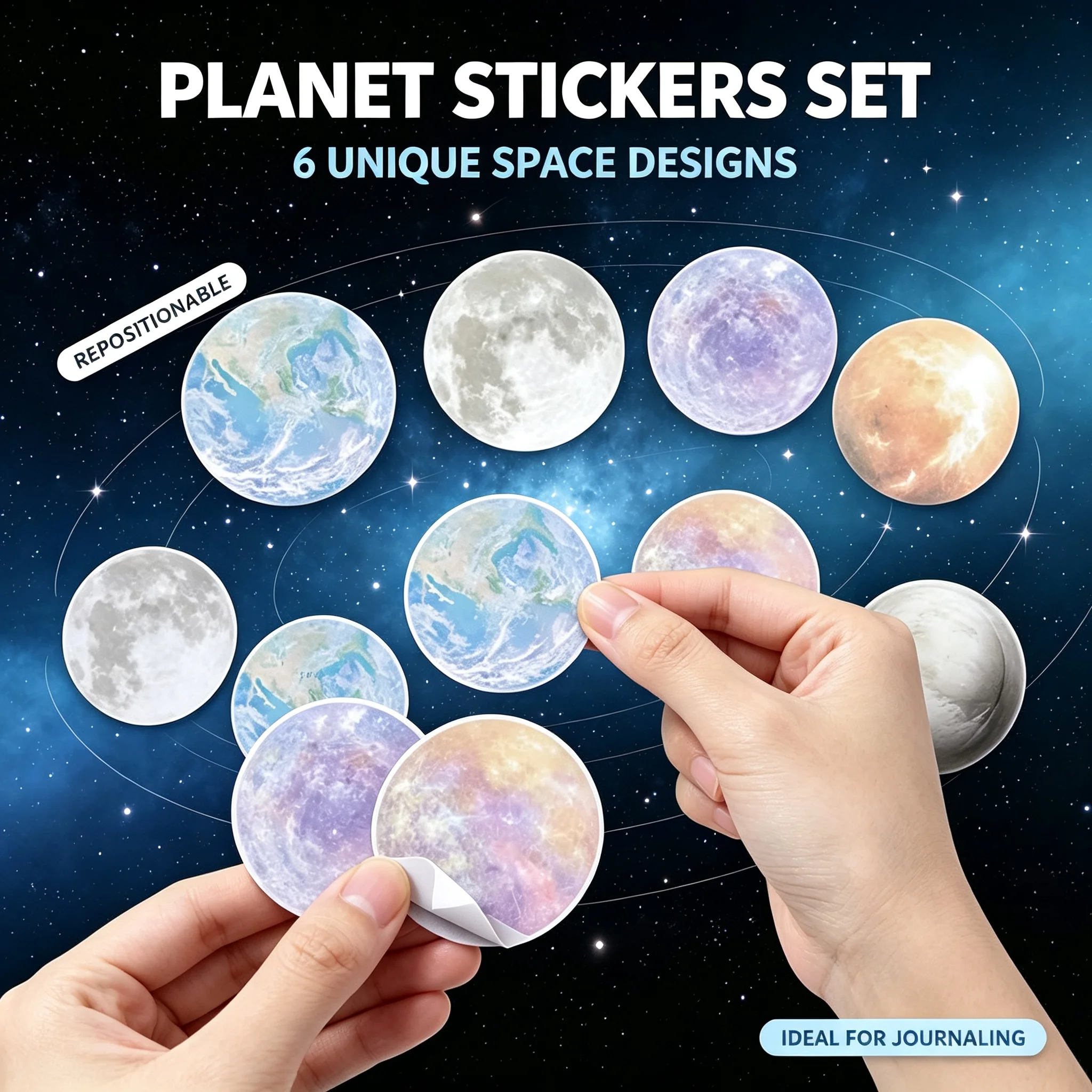 6Pcs/Lot Planet Round Sticky Notes Set Space Moon Earth Mars Self‑Adhesive Memo Pad 30 Sheets Notebook Office School Stationery