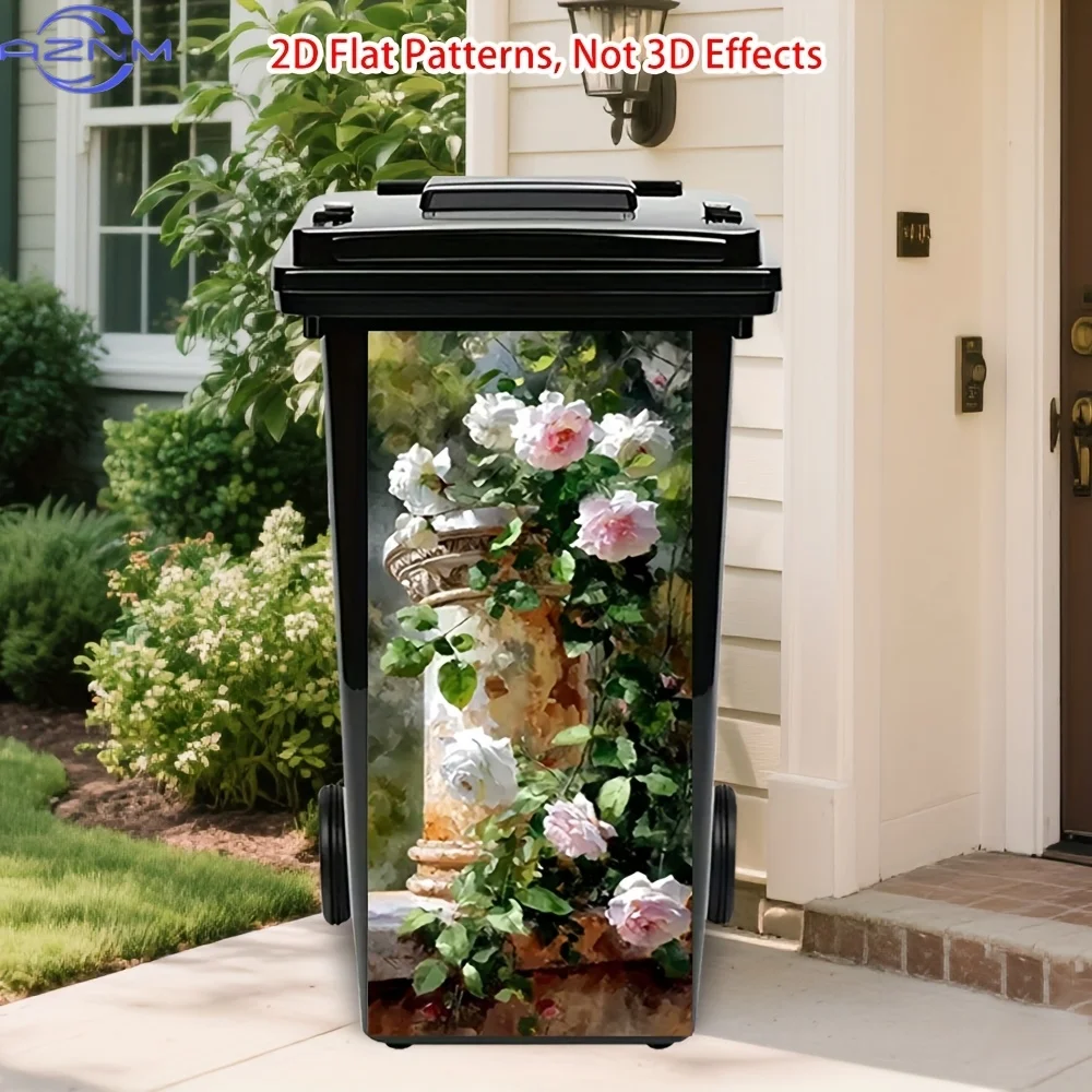 - Blooming Roses Column Print Trash Can Sticker, Easy to Apply, Durable Self-Adhesive for Outdoor Trash Can, Wall & Kitchen De