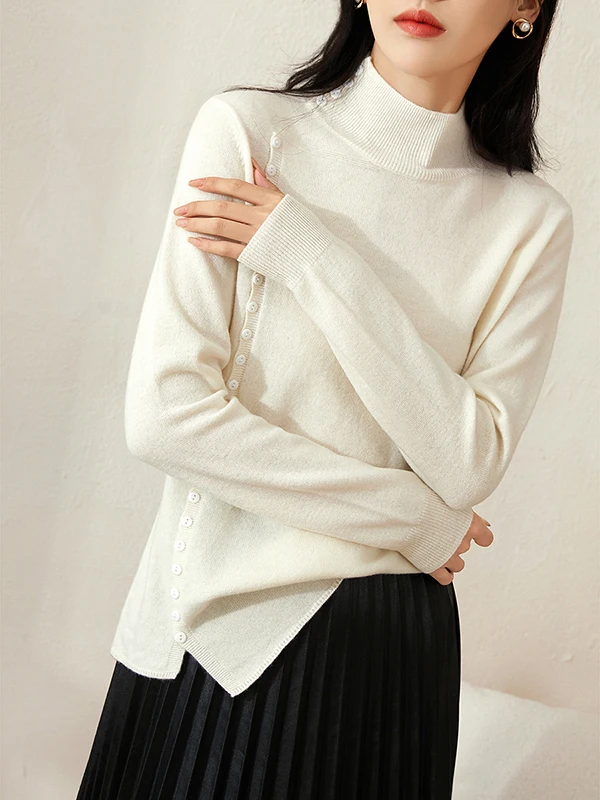 

Chen Yun Select 00 Woolen Women's Thin Knitted f High Collar Sweater Gentle Personali White Color Base Layer irt