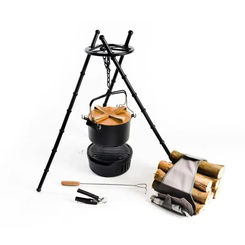 Versatile Camping Cooker Set Outdoor Cooking Cutting Board, Fondue, Pot, BBQ, Picnic and Hiking Baking Tools