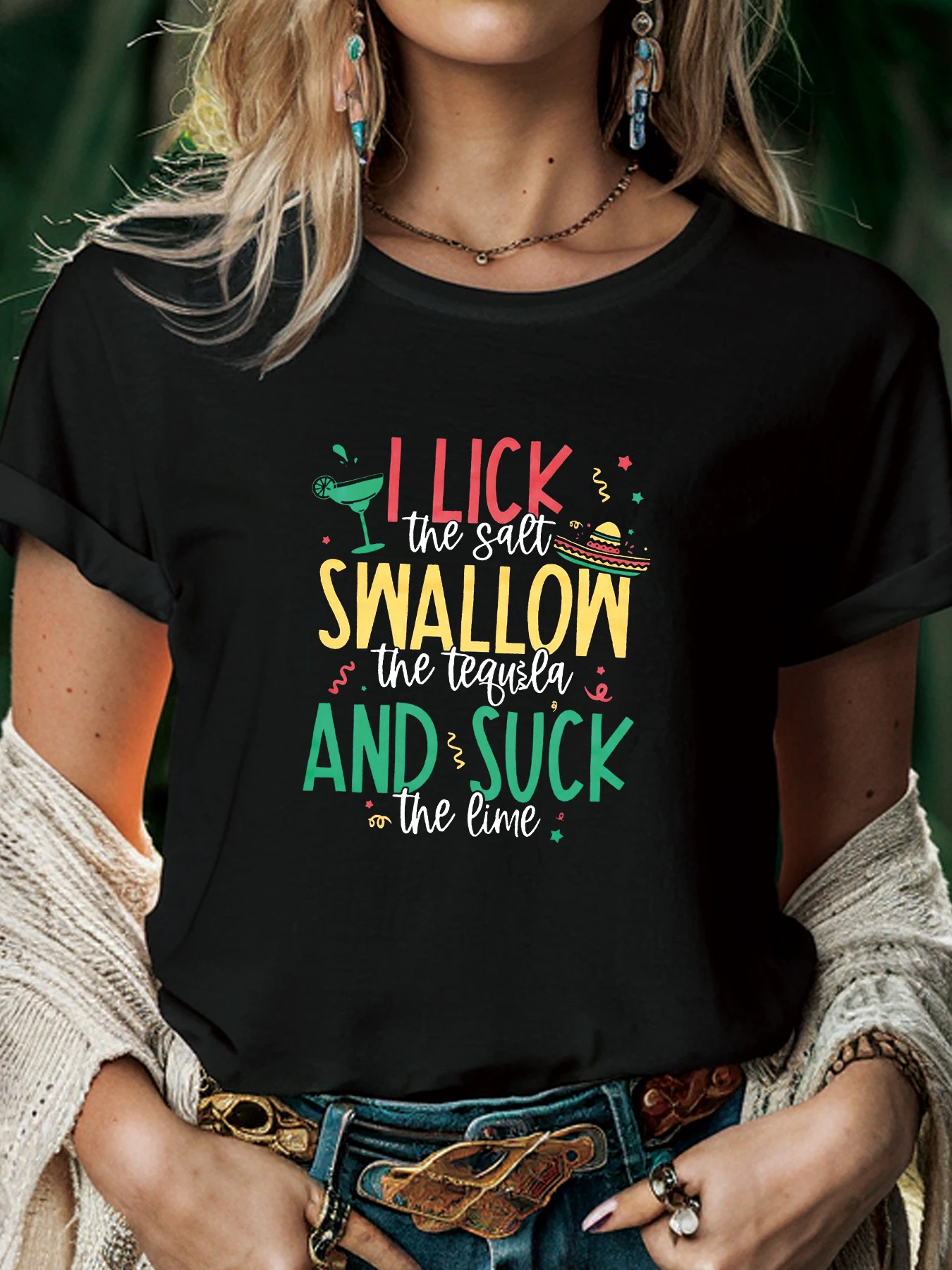 I Lick The Salt Print Women T Shirt Summer Fashion Short Sleeved T-shirt Tee Tops Printed O-neck Casual T-shirt Women's Clothing