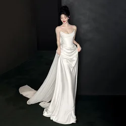 Strapless Wedding Dresses Elegant Satin Party Dress With Court Train Classic Zipper Back Mermaid Wedding Dress Customized 2025