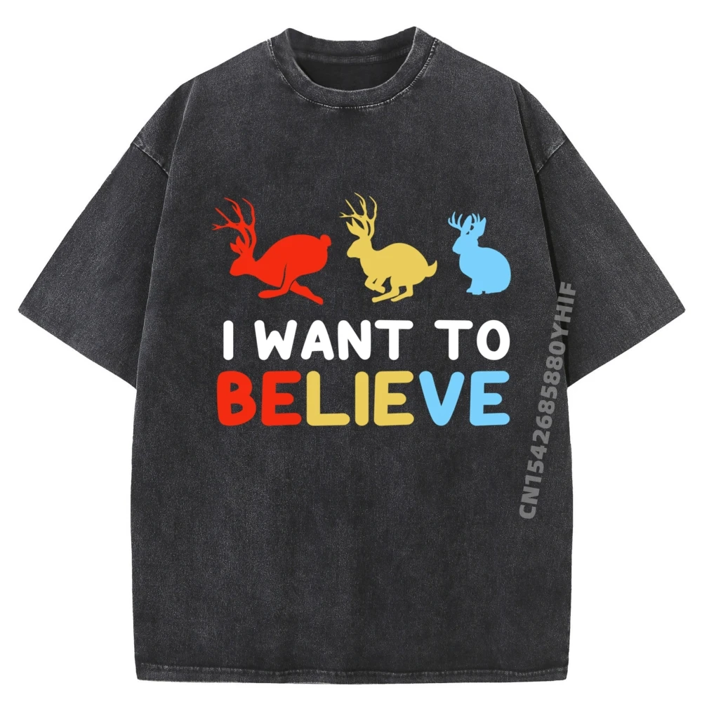 

Colorful Jackalope I Want To Believe Harajuku Anime T Shirts Casual Fashion Washed Tshirt For Men Geek Graphic Shirt