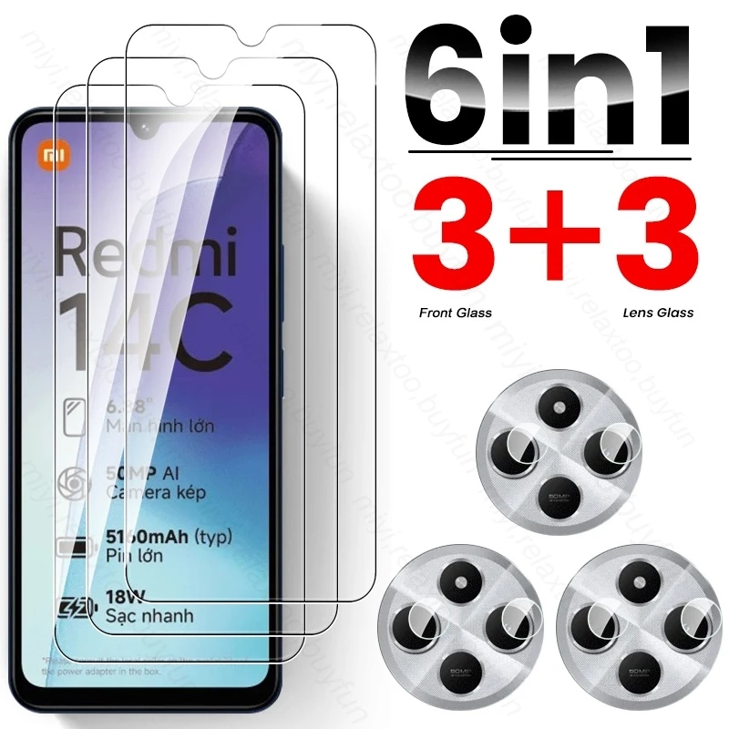 for Xiaomi Redmi 14C 4G Glass 6 In 1 Camera Lens Protective Glass Redmi14C 14 C C14 Tempered Glass Screen Protector Redmy 14C 4G