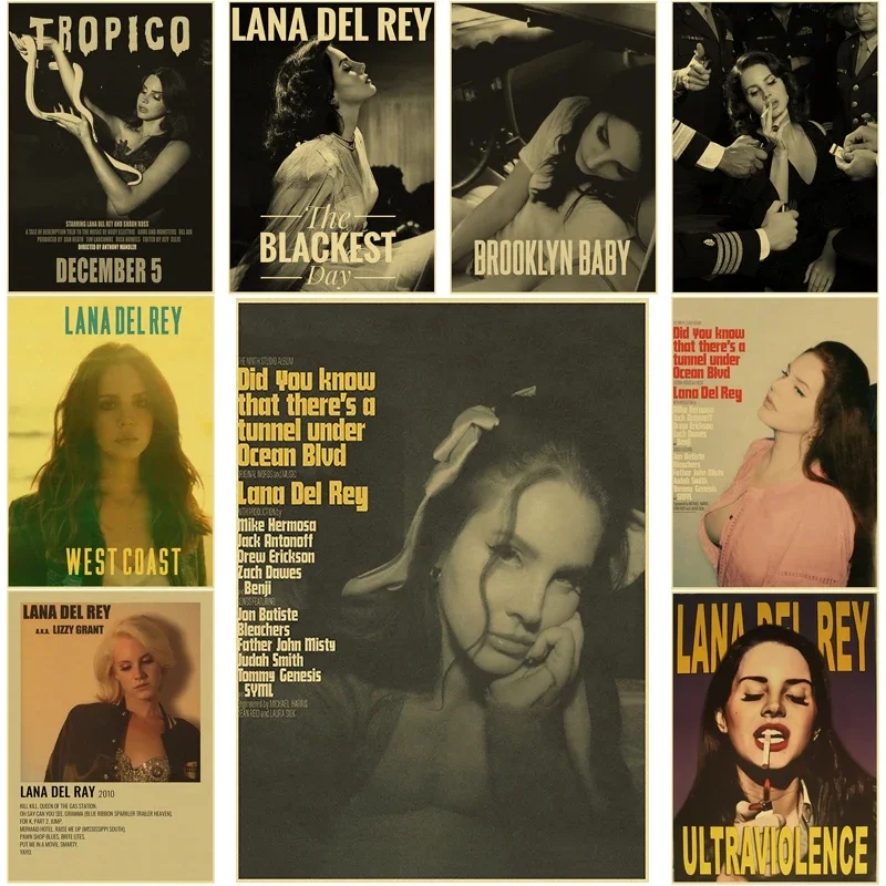 Pósteres de Lizzy Grant Lana Del Rey, impresiones de papel Kraft Retro, póster de álbum de música, decoración Vintage para la habitación del hogar, pintura artística estética para pared