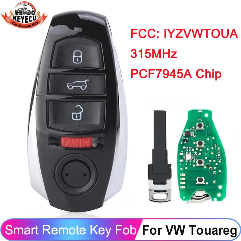 KEYECU 315/433/868MHz For Volkswagen Touareg 2011 2012 2013 2014 2015 2016 FCC ID: IYZVWTOUA Smart Key Fob Remote With Small Key