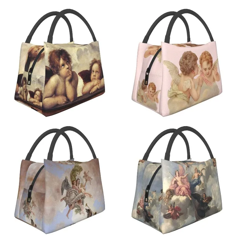 

Renaissance Angels Winged Cherubs Insulated Lunch Bags for Women Vintage Portable Cooler Thermal Food Lunch Box Work Travel