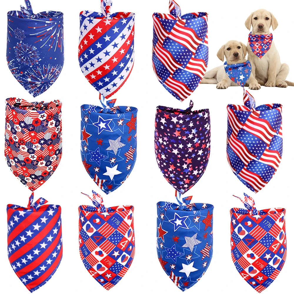 50pcs Forth of July Dog Bandanas Pet Accessories Small Dog Cat Bandana Scarf Dogs Bandana Dog Supplies American Independence Day