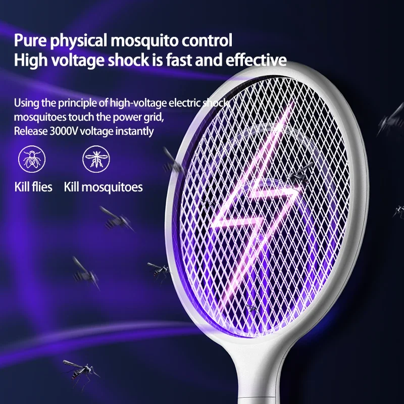 3 IN 1 Electric Mosquito Killer Fly Racket USB Rechargeable Electric Insect Shock Powerful Anti Mosquito Lamp  with UV Light