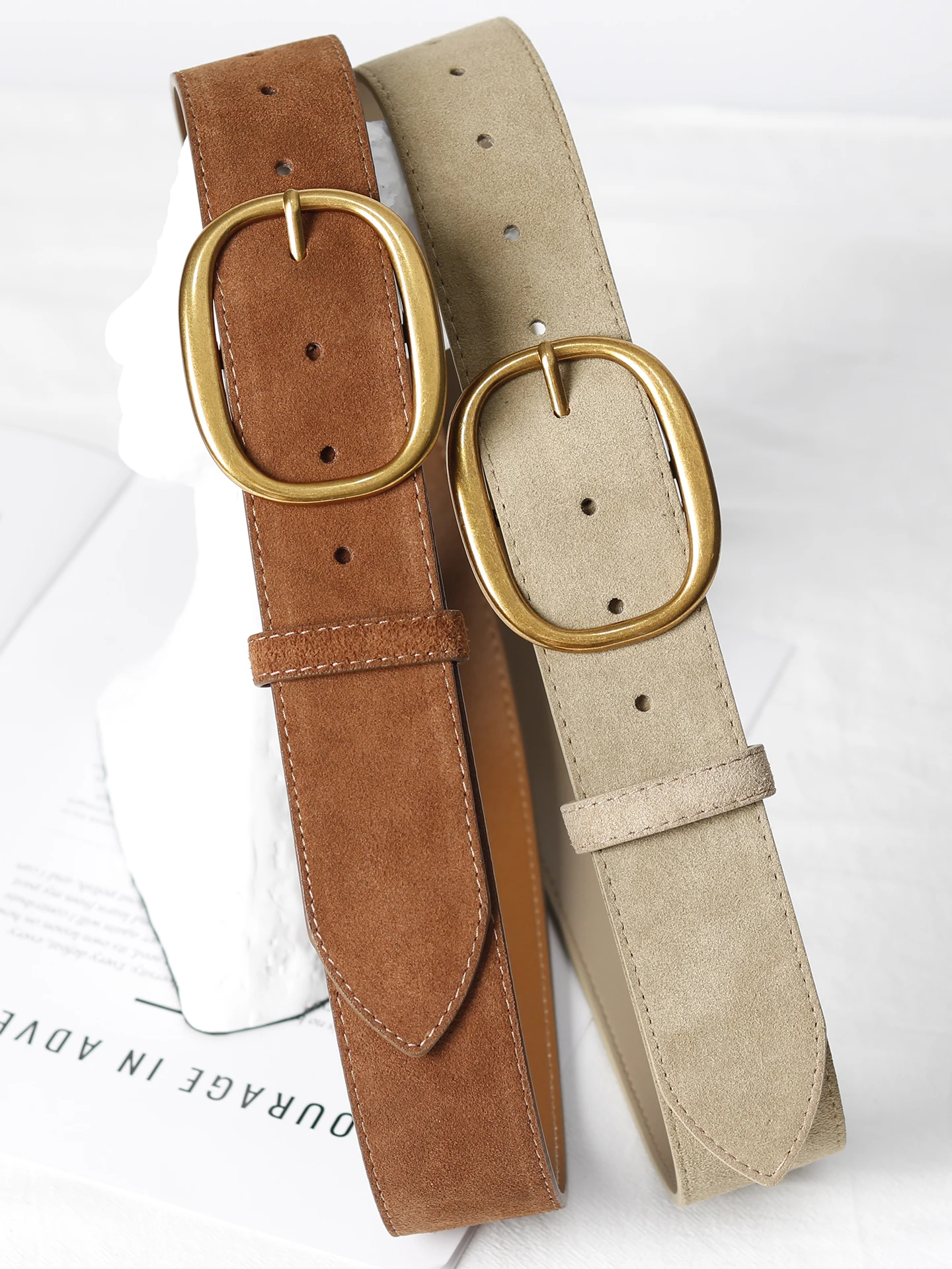 おしゃれなワイドベルト-レディース-本革-牛革-フェイクスエード-高級感-スカートやコートに合わせやすい-トレンド