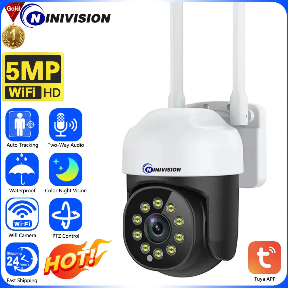 

5MP IP Camera Tuya Smart Outdoor Home Security Auto Tracking Human Detection Camera WIFI CCTV Surveillance Ai Detect P2P Camera