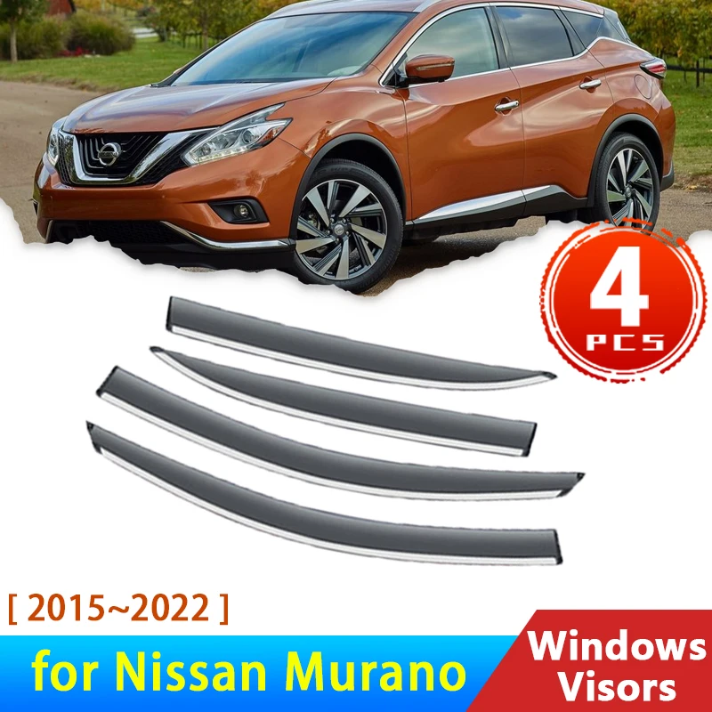 

Дефлекторы для Nissan Murano 2015 ~ 2022 2018 2017, аксессуары, козырьки для боковых окон автомобиля, защита от дождя, защита для бровей, лобовое стекло Z52 P42M