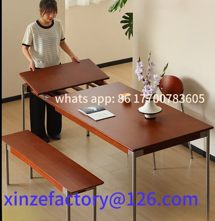 Nordic solid wood retractable dining table household rectangle