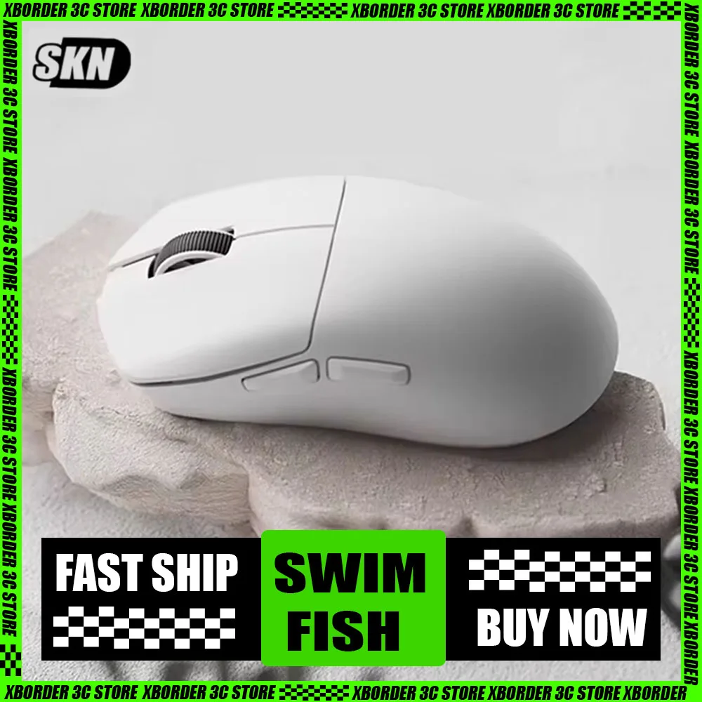 Skn Swim Fish Pro Mouse Tri Mode Bluetooth Wireless 8k Mouse Paw3950 Pc Accessories Gaming E-Sports Mouse Office Gamer Man Gifts