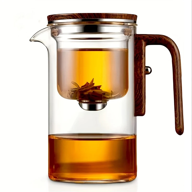 

Волшебный чайник, стеклянный чайник с разделенной водой и деревянной ручкой, контроль давления, стеклянный чайник с фильтром, подходит для ароматного чая 600 мл