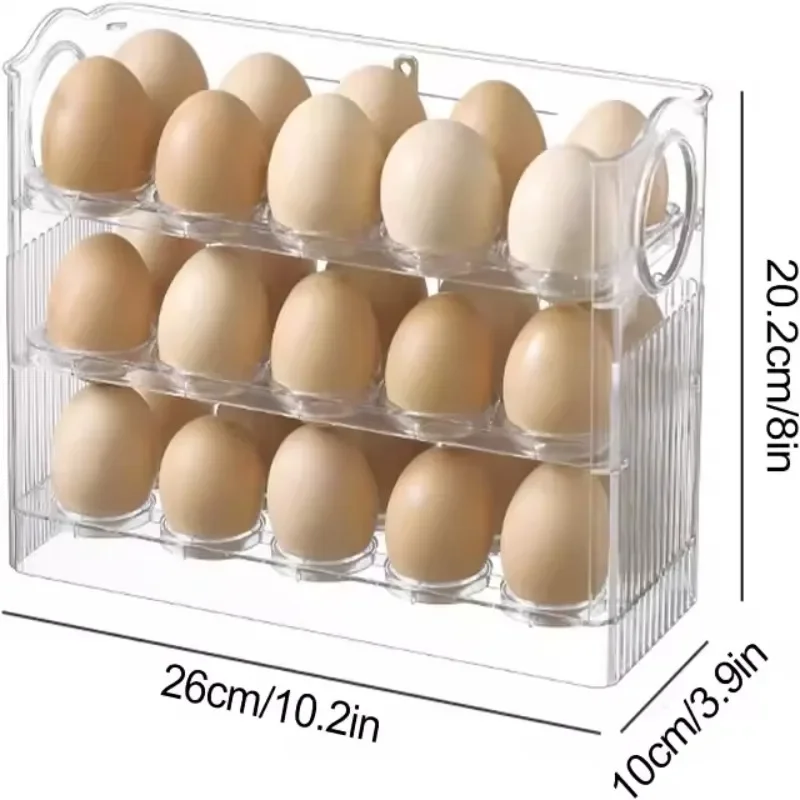 Auto Flip Egg Organizer 3-Tier Egg Holder Storage Egg Storage Container for Refrigerator Side Door or Countertop