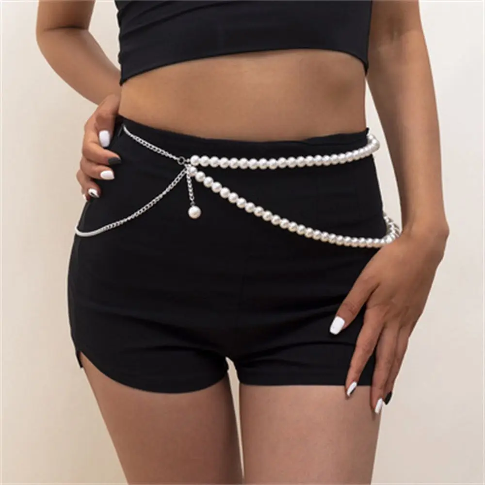 New Vintage Women Body Accessories camicia Suit Belt Pearl Geometric Waist Chain Body Chain