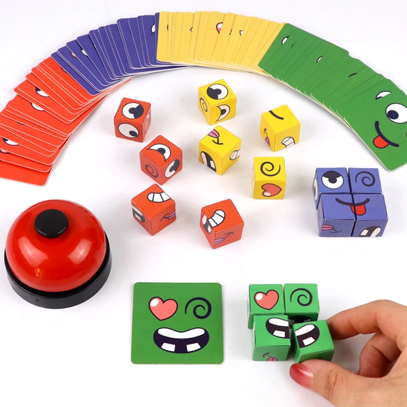Kinderen Gezicht Verandering Uitdrukking Puzzel Bouwstenen Montessori Kubus Tafelspel Speelgoed Vroeg Educatief Speelgoed voor Kinderen Geschenken