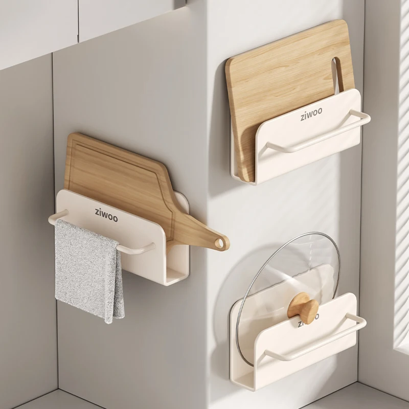 

Стойка для разделочной доски из углеродистой стали, антимасляная настенная полка, съемное кухонное хранилище для кастрюль и крышек