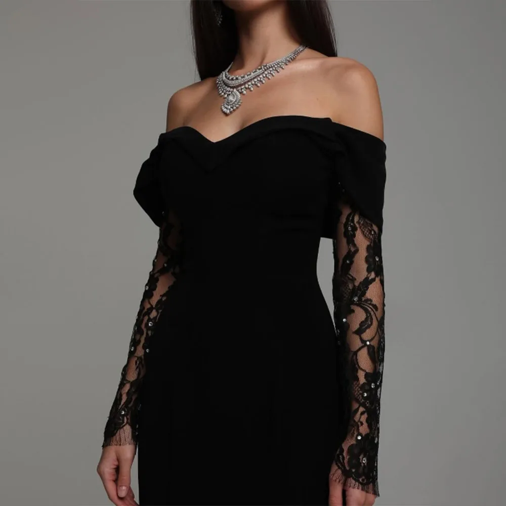 High Quality Customized Sweetheart Ankle Length Black Backless Three Quarter Sheer Transparency Serene Hill Dress Women Sexy