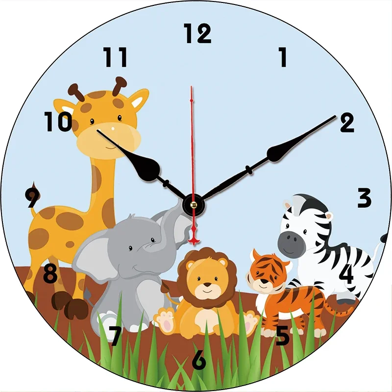 Cartoon Lion Elephant Giraffe Tiger Zebra Custom Round Wall Clock Large Silent Clock Family Lovers Friends Gifts Wall Home Decor