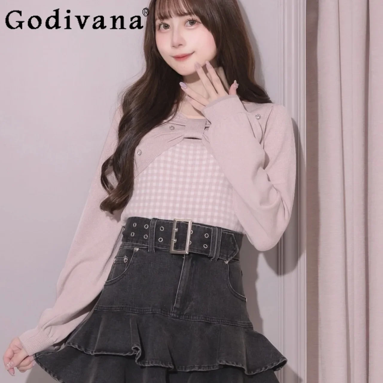 Japanese Sweet Fashion Black Leather Skirt Spring Autumn New 2025 Women's High Waist Slim Elegant Denim Skirt Puffy Cake Skirt