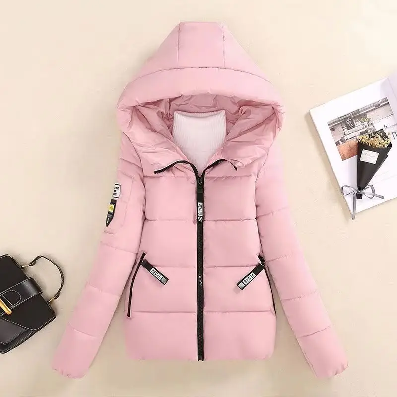 Damska krótka kurtka ocieplana bawełną, nowość na jesień i zimę 2025, studencka kurtka z kapturem w stylu koreańskim, gruba kurtka, uroczy modny kardigan.