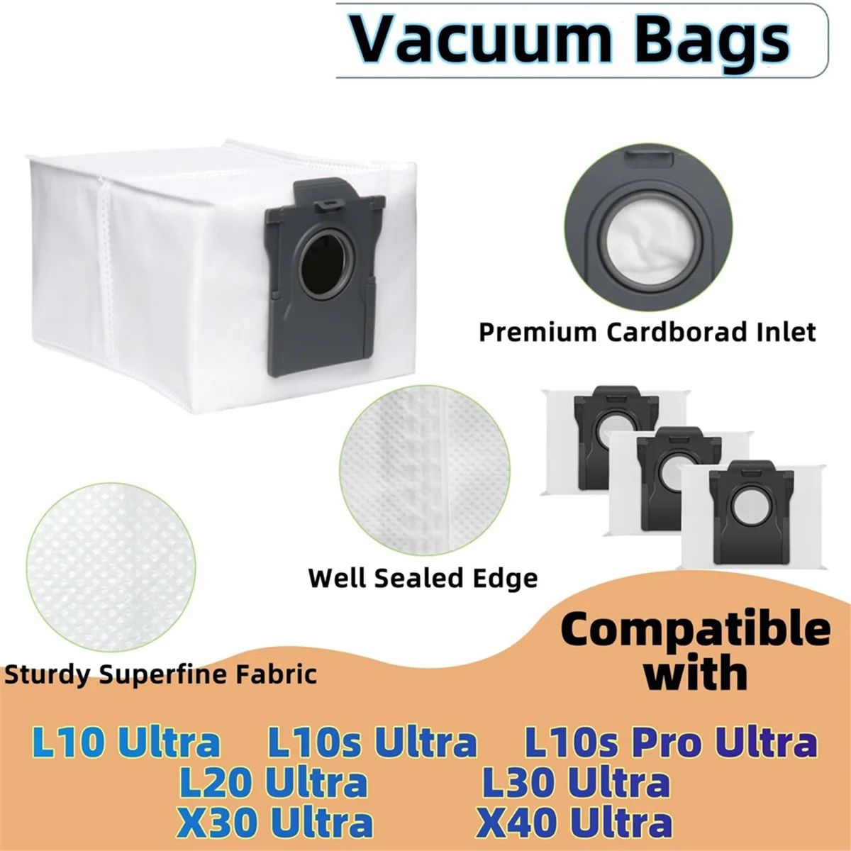 Combatible for dreame L10S Pro/X30อัลตร้า/X40หุ่นยนต์ดูดฝุ่นอัตโนมัติ, ความจุขนาดใหญ่3.2ลิตร, ถุงกันฝุ่น