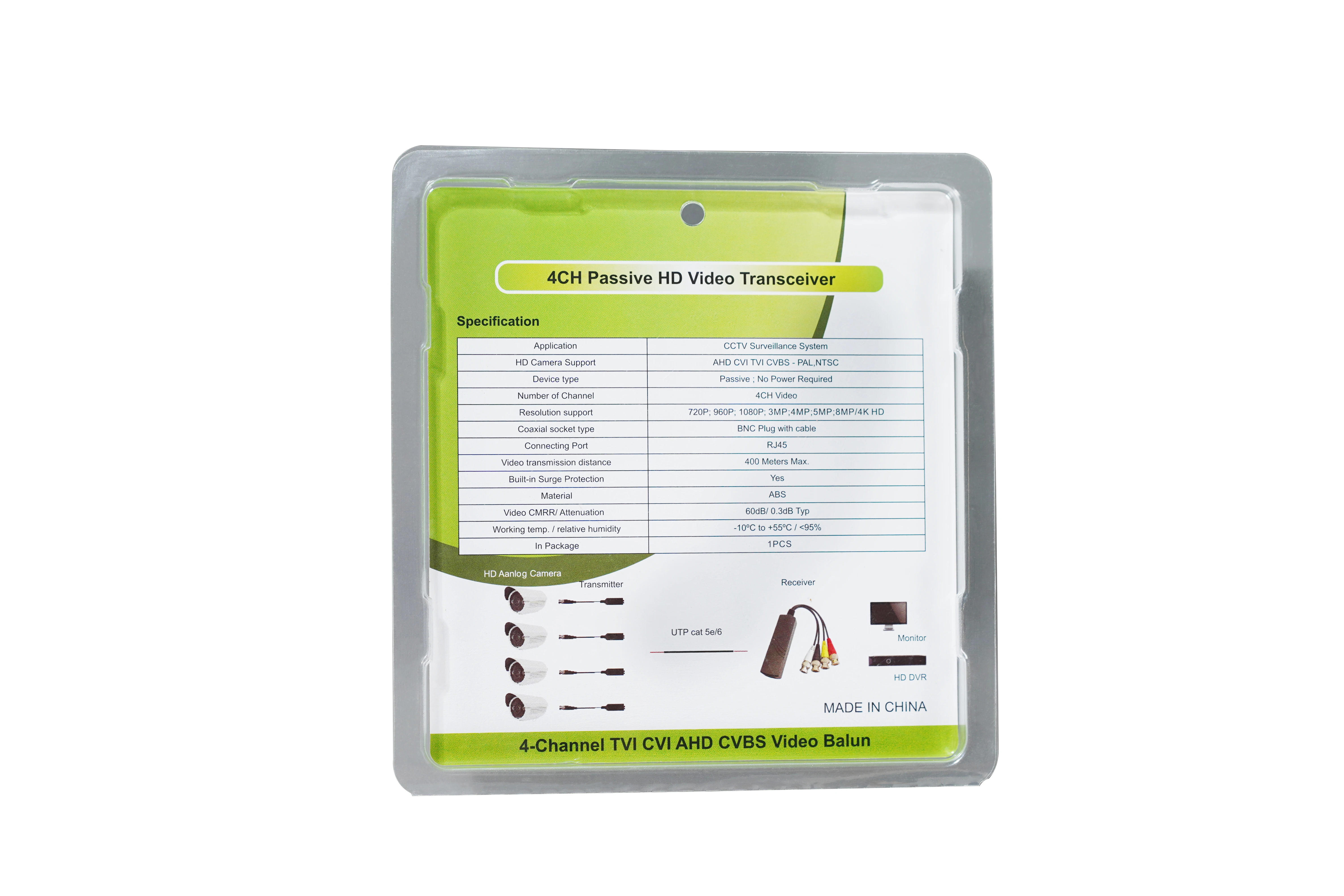 8MP 4-Channel TVI/CVI/AHD/CVBS Video balun receiver