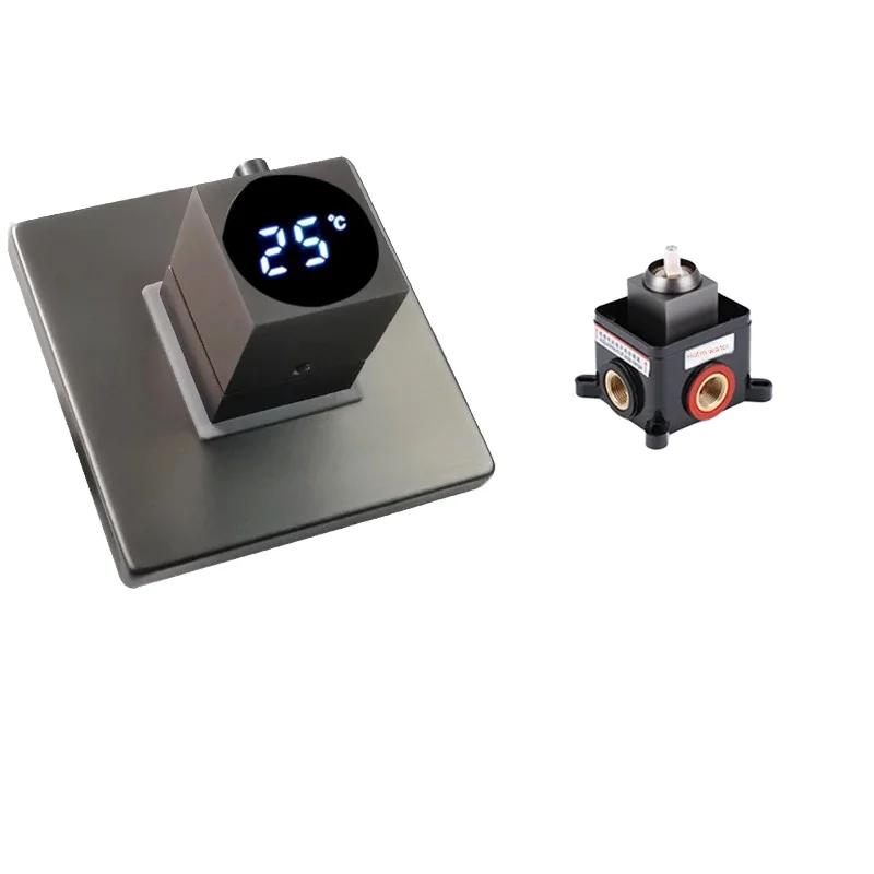 Интеллектуальный латунный смеситель для душа, смеситель для скрытого настенного крепления, двойной хромированный цифровой дисплей, термостатический керамический клапан от дождя