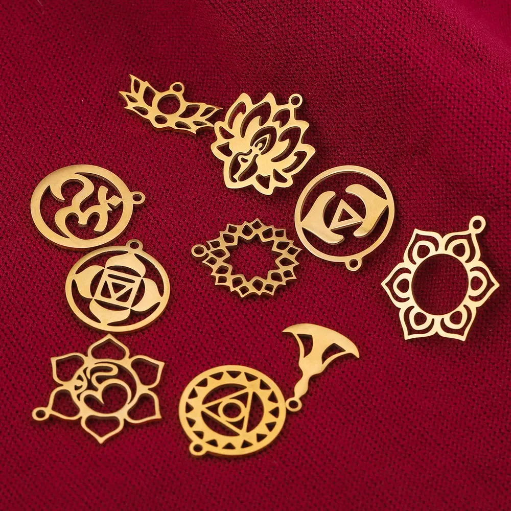 5pcs/lot Yoga Lotus Chakra DIY Charms Pendant Stainless Steel Tag Lotus Flower Connectors Jewelry Making Items Wholesale Crafts